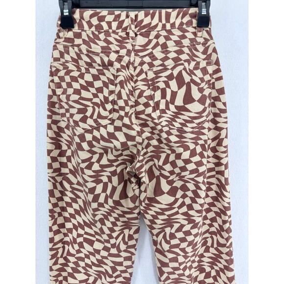 Rare PacSun Eco Trippy Checker Ultra High Waisted Slim Fit size 24 brown cream - Picture 7 of 8